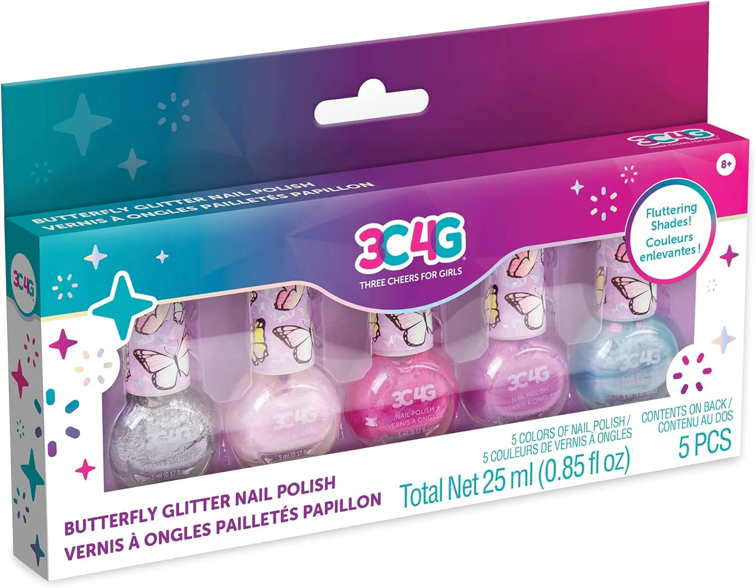 3C4G Butterfly Glitter Nail Polish Set 5-Pack 10051 - Image 2