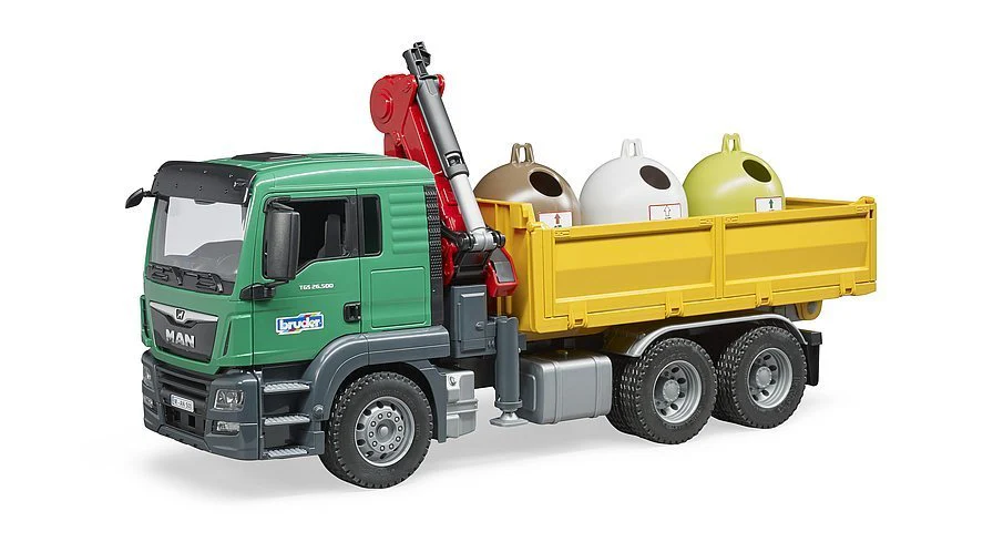 Bruder Man TGS Truck with 3 Glass Recycling Containers and Bottles 03753 - Image 2