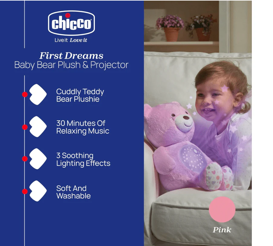 Chicco Baby Bear Night Light (Pink) With Lights & Music CH080151 - Image 2