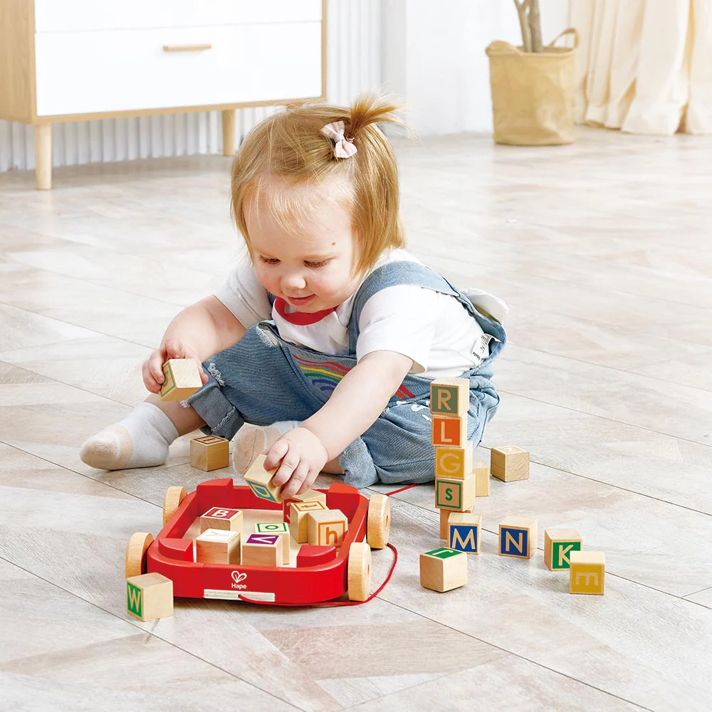 Hape Wooden Pull-Along Cart With Stacking Blocks - Image 6