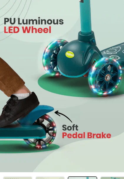 Kids 3-Wheeled Scooter with Lights Green 103-49 - Image 4