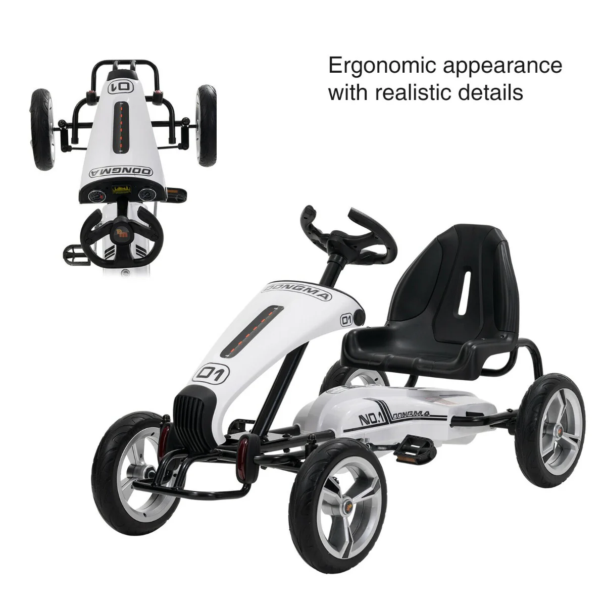 Megastar Ride On Pedal Go Kart Racer White DMD308 - Image 3