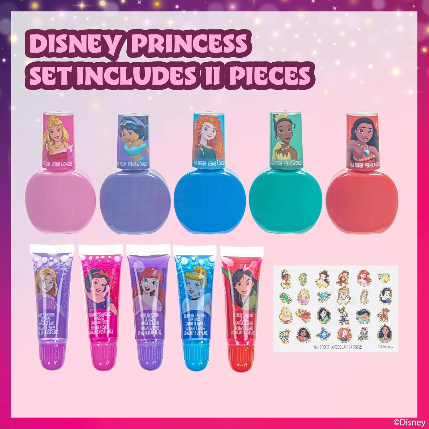 Townley Girl Disney Princess Sparkly Cosmetic Makeup Set DP2811GC - Image 2